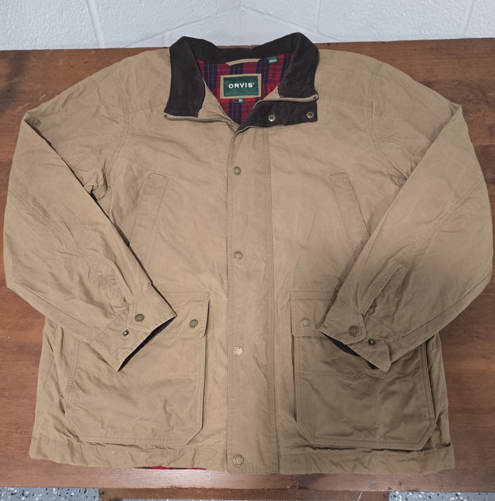 Orvis Mens River Road Cotton Canvas Field Chore Coat Corduroy Collar Brown XL
